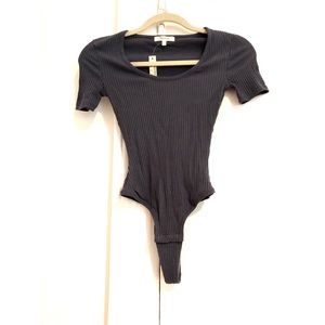 Madewell Grey Ribbed Thong Bodysuit